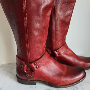Frye, Phillip Harness Boots Red Burgundy Tall Leather Western Boot, Size 8.5 thumbnail 3