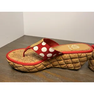 Yellow Box Red Polka Dot Cork Wedge Thong Sandals Estimated Size 7.5 thumbnail 5