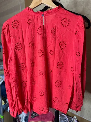 Nicole Miller Artelier Long Sleeve High Neck Eyelet Blouse Size Large thumbnail 9