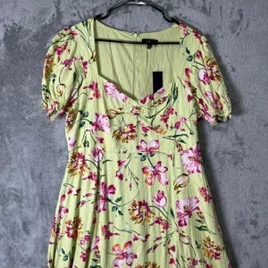 Lulus Parisian Picnic Green Floral Jacquard Puff‎ Sleeve Midi Dress XXL New thumbnail 2