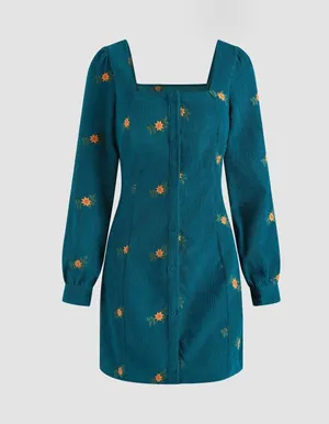 Cider Floral Embroidered Corduroy Mini Dress thumbnail 1