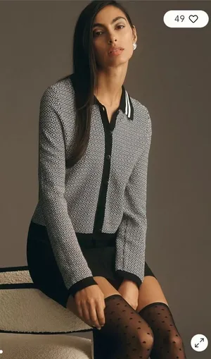 Maeve 'Plunging' Black Long-Sleeve Polo Cardigan Size X-Large thumbnail 1