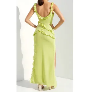 HOUSE OF CB Pixie Ruffle Maxi Dress, Lime, L (Plus Cup) thumbnail 6