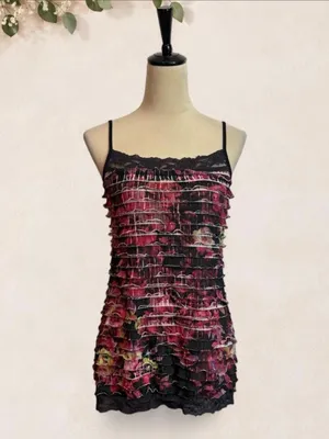 Maurices Burgundy and Black Floral Ruffle Camisole thumbnail 2