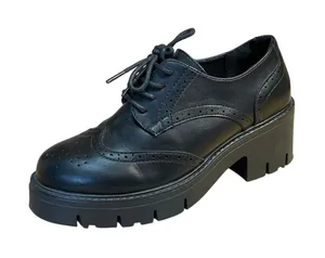 Swish Jeans Women's Black Faux Leather Vegan Lace Up Chunky Oxford Shoes Size 6 thumbnail 1