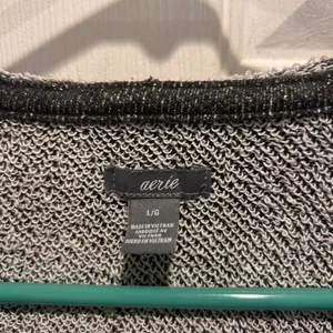 Aerie Womens Large Charcoal Gray Metallic Sparkle V-Neck Pullover Hoodie L thumbnail 3