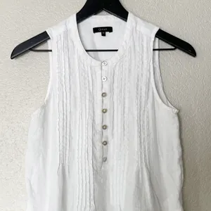 Quince 100% European Linen Sleeveless Swing Dress Pintuck Button Front‎ XS White thumbnail 3