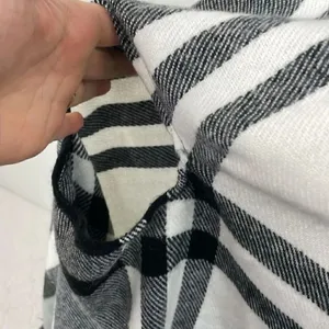 Shawl Vest with arm holes pockets Window Pane plaid oversized black gray white thumbnail 3