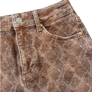 EUC PAIGE Aideen Raw Hem Denim Skirt Bronze Viper Print Size 25 Retail @ $128.00 thumbnail 4