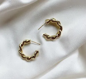 Gold twist hoop earrings thumbnail 3