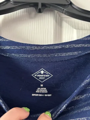 St. John's Bay Blue and Silver Striped Long Sleeve Top thumbnail 2