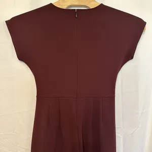 Express Medium Jumpsuit Full Length‎ Burgundy Short Sleeve Pockets Bow Tie Front thumbnail 6