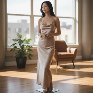 Slip Dress Long High Slit Drapery Neck Beige Ankle SZ SM Y2K Romantic Boho Chic thumbnail 10