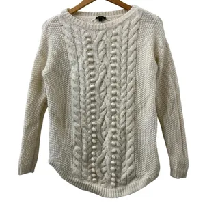 Talbots S Cable Knit Bobble Sweater Ivory Chunky Cozy Winter‎ Holiday Xmas Wool thumbnail 1