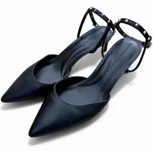 White House Black Market Studded Slingback‎ Heels Black Size 9 Pointed Toe thumbnail 1