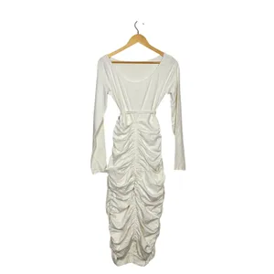 Girlfriend Collective Andi Midi Dress Womens Medium White Ruched Long Sleeve NWT thumbnail 4