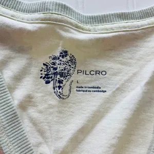Anthropologie Pilcro Top Camo Yellow Green Ruffle Sleeve V-Neck Large thumbnail 4