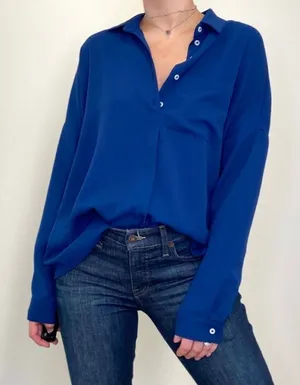 Amanda Uprichard NWT Leslie Blouse in Blue Women’s Size Small MSRP $268‎ thumbnail 1