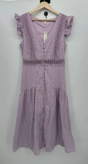 Miami Womens Lavender Purple Maxi Dress Size L‎ NWT Button Down Eyelet Coquette thumbnail 1