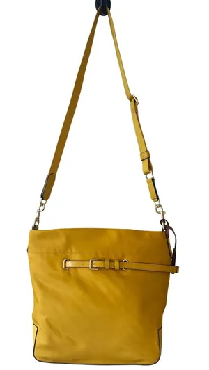 Tory‎ Burch Perry Nylon Bucket Bag Golden Crest Yellow Crossbody Belt Detail thumbnail 1