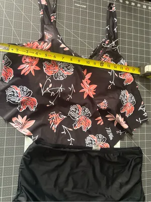 Black Floral High-Waist Bikini Set - Coral & White Flowers thumbnail 5