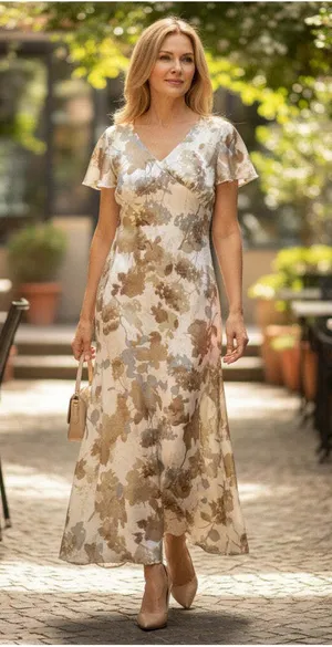 Bohme Floral V-Neck A-Line Maxi Dress with Flutter Cap Sleeves - Size L - NWT thumbnail 1