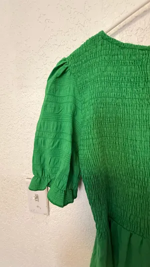 Boho Green Smocked Maxi Dress - Puff Sleeve Tiered Long Dress - Size S thumbnail 12
