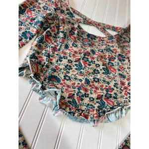 Free People Melanie Long Sleeve Top Floral Long Sleeve Ruffle Crop Back Cross M thumbnail 4