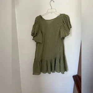 Zara Green Crinkle Gauze Puff Sleeve Ruffle Mini Dress Size M thumbnail 5