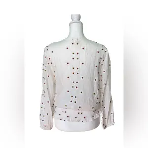Anthropologie fig‎ & flower Smocked Semi-Sheer Peasant with rainbow Embroidered Flowers Boho thumbnail 2