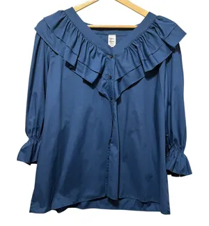 VTG Malco Modes Womens Blouse XXL Blue Ruffle Collar Prairie Peasant‎ Romantic thumbnail 1