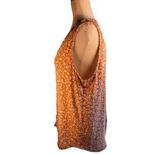 Papermoon Short sleeve orange floral button up Tank Top | XL thumbnail 4