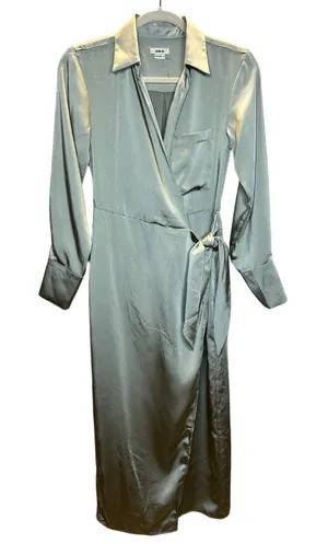 Jason Wu Wrap Dress Womens XS Sage Green Satin Long Sleeve Midi WT4255-300-EPA thumbnail 1