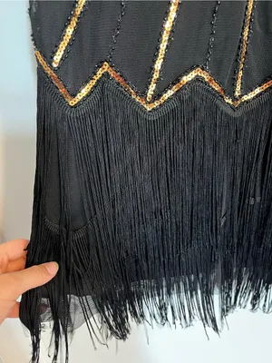 Babeyond Black & Gold Art Deco Fringe Cocktail Dress flapper costume sequins thumbnail 4