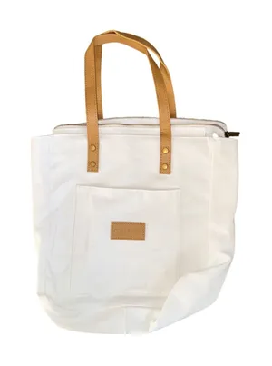 Cozy Earth Canvas Tote Bag Women Large Cream Tan Excellent Zippered Travel Carry thumbnail 1
