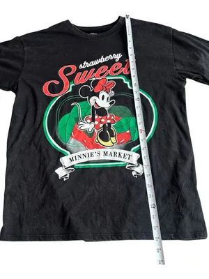 Disney Minnie Mouse Strawberry Sweet Black Graphic T-Shirt Large thumbnail 2