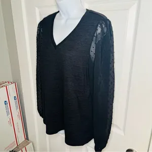 Modcloth More After Midnight Top Black Long Sleeve Sheer Polka Dot Sleeve M NWT thumbnail 8