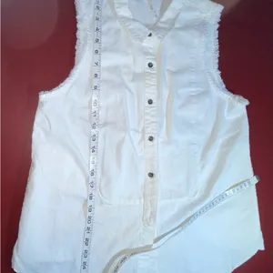 Free People Vest m button Down Fringe Boho Natural Top Linen tunic Lagenlook thumbnail 5