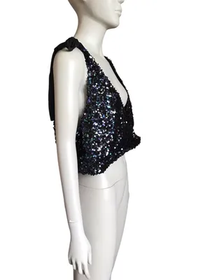 Free People Black Sequin Crop Top thumbnail 3