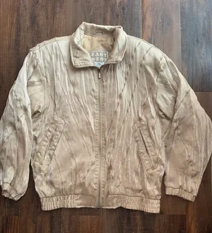 Vintage 80s 90s East West Shiny Metallic Taupe Bomber Jacket S thumbnail 1