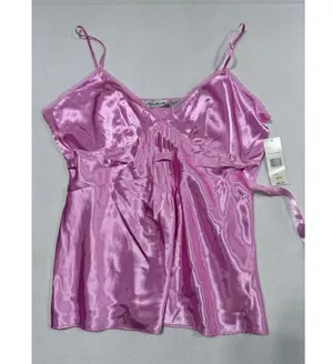 Vintage Chanteuse Pink Satin Pajama Set Lace Trim Cami &‎ Pants Size XL 90s NOS thumbnail 2