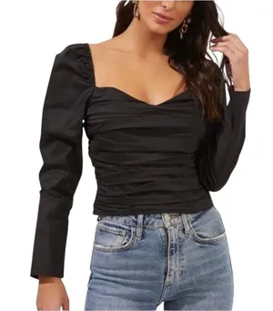 ASTR The Label Long Sleeve Ruched Top Black Size XS Whimsigoth Witchy Romantic thumbnail 1