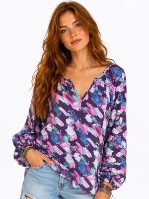 Emily Wonder Abstract Brushstroke Blouse Artsy Teacher Gallery Chic Rayon Top L thumbnail 1