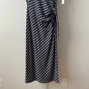 Haven Well Within M‎ Navy White Striped Midi Dress Side Tie Nautical Casual thumbnail 3