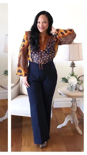 Cabi Harmony Gold Navy Ruffle Floral Peasant Semi Sheer Blouse Top XS thumbnail 11