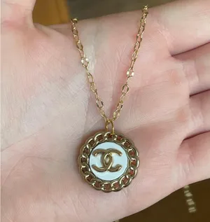 Reworked Gold and White Button Necklace thumbnail 1