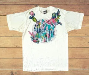 Vintage 90s Fish Ocean T-shirt Size Large Tropical Graphic Puffy Paint Glitter thumbnail 1