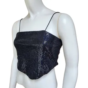 Rue 21 Black Sequined Handkerchief Cropped Top (M) thumbnail 3