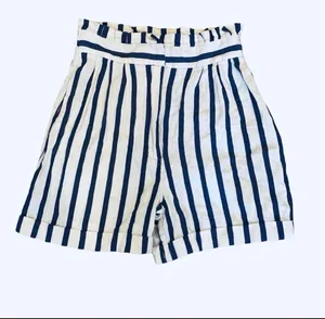 Zara High Waist White Blue Stripe Shorts S Cuff Nautical Preppy thumbnail 2