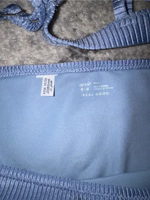 aerie Ribbed Light Blue Triangle Bikini thumbnail 6
